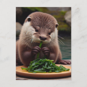 愛らしい食べオッターの海藻サラダ ポストカード