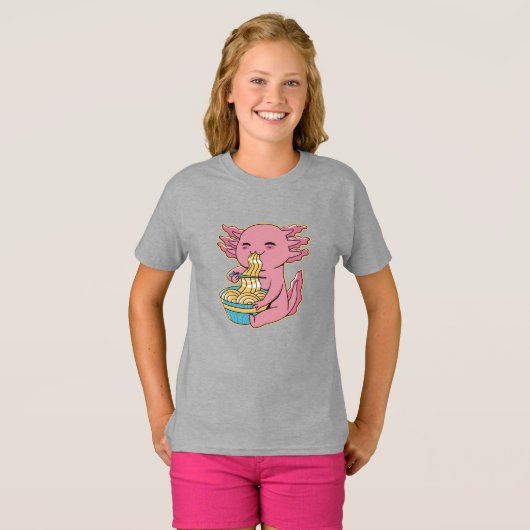 愛らしい食べ物アソロトルラーメン Tシャツ (正面フル)