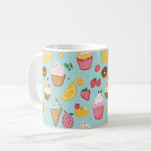 愛らしい食品アイテムイラストレーションパターン コーヒーマグカップ