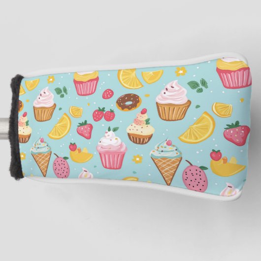 愛らしい食品アイテムイラストレーションパターン ゴルフヘッドカバー (正面)