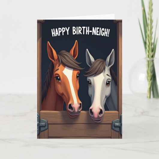 愛らしい馬が顔を出す誕生日カード カード (正面)