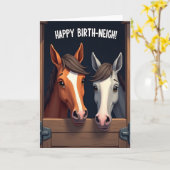 愛らしい馬が顔を出す誕生日カード カード (黄色い花)