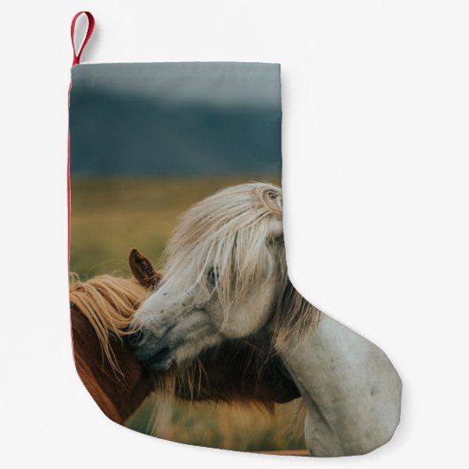 愛らしい馬のカップル スモールクリスマスストッキング (正面)