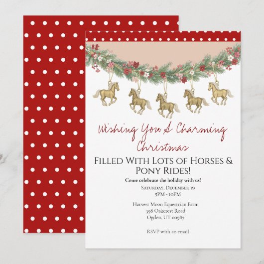 愛らしい馬のクリスマス 招待状 (正面/裏面)