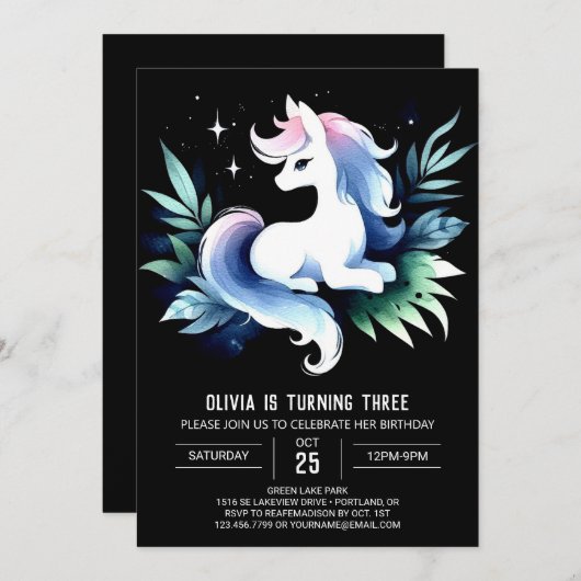 愛らしい馬の誕生日 招待状 (正面/裏面)