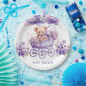 愛らしい馬車テディベア女の子ベビーシャワー ペーパープレート (パーティー)