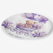 愛らしい馬車テディベア女の子ベビーシャワー ペーパープレート (アングル)