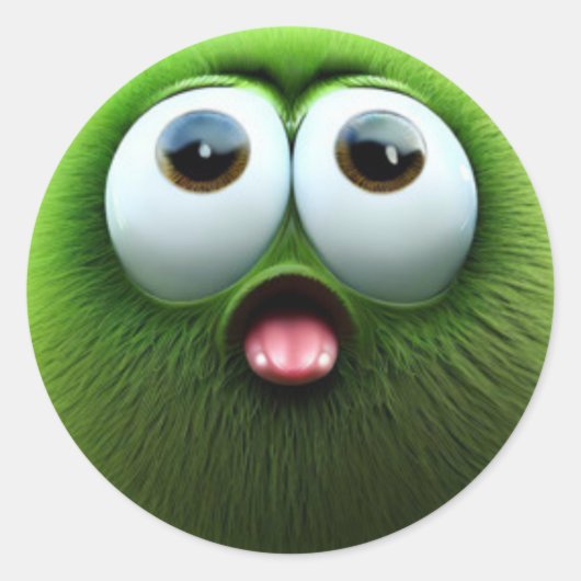 愛らしい驚きのファジィ緑のボールキャラクター ラウンドシール (正面)