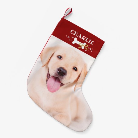 愛らしい骨カスタムの写真ペット犬 スモールクリスマスストッキング (正面 (吊り時))