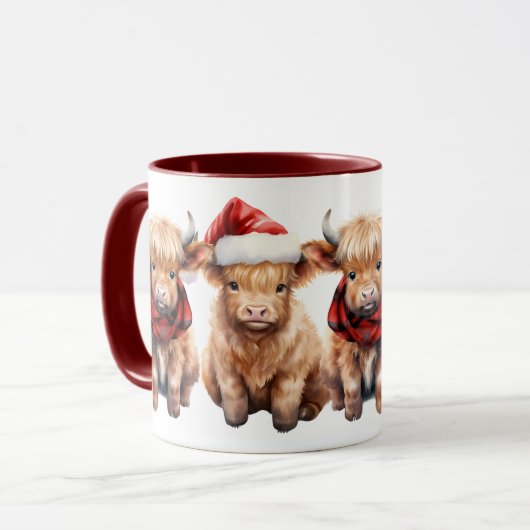 愛らしい高地の牛の子牛のパーソナライズされたクリスマス マグカップ (正面左)
