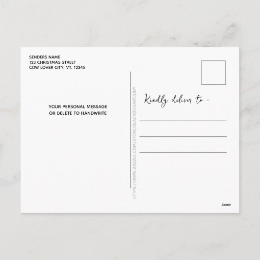 愛らしい高地の牛ふくらはぎメリークリスマスへモー シーズンポストカード (裏面)