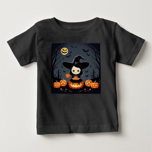 愛らしい魔女とカボチャ ベビーTシャツ (正面)