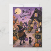 愛らしい魔女と黒猫のハロウィンパーティー | 招待状 (正面)