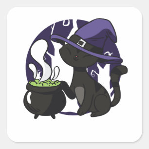愛らしい魔女黒猫 スクエアシール