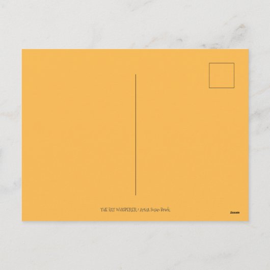 愛らしい魔女、ネコと彼女のペット、こうもりケージ、ハロウィン シーズンポストカード (裏面)