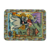 愛らしい魔女、ネコと彼女のペット、こうもりケージ、ハロウィン マグネット (横)