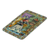 愛らしい魔女、ネコと彼女のペット、こうもりケージ、ハロウィン マグネット (左側)