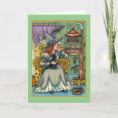 愛らしい魔女、ネコ、ペット、こうもりケージ、ハロウィーンバース シーズンカード (正面)