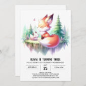 愛らしい魔法のキツネ誕生日デジタル 招待状 (正面/裏面)