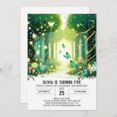 愛らしい魔法の森のデジタル誕生日 招待状 (正面/裏面)