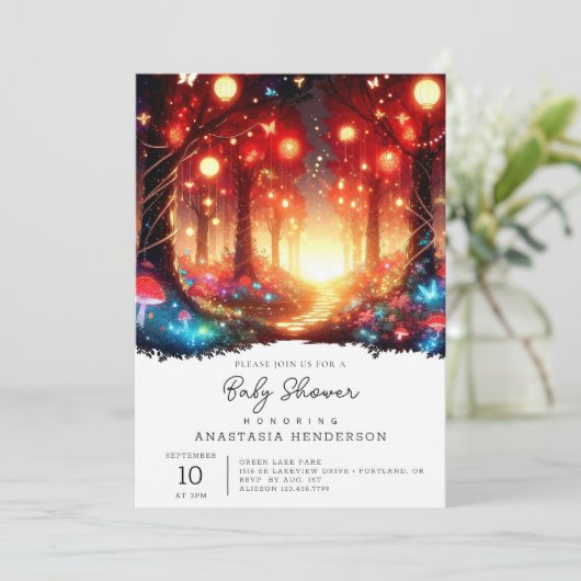 愛らしい魔法の魔法の森の赤ちゃんシャワー 招待状 (スタンド正面)