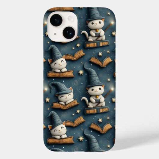 愛らしい魔法使い猫の本と星のパターン Case-Mate iPhoneケース (裏面)