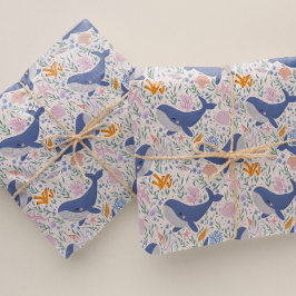 愛らしい鯨と海の生活 ラッピングペーパー