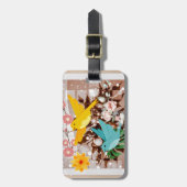 愛らしい鳥と花AIアート ラゲッジタグ (正面縦)