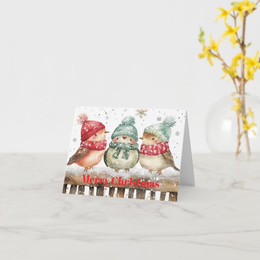 愛らしい鳥3羽 カード (黄色い花)