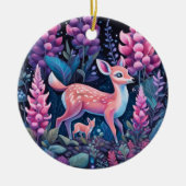 愛らしい鹿と花のオーナメント セラミックオーナメント (正面)