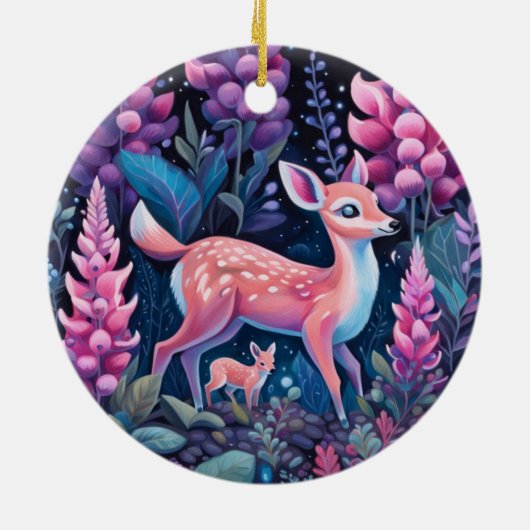 愛らしい鹿と花のオーナメント セラミックオーナメント (裏面)