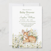 愛らしい鹿の赤ちゃんのベビーシャワー招待状。 招待状 (正面)