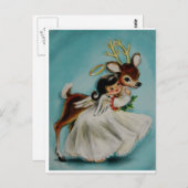 愛らしい鹿を抱く甘いエンジェルガール。 ポストカード (正面/裏面)