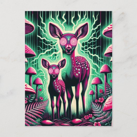 愛らしい鹿サイケデリック二頭 ポストカード (正面)