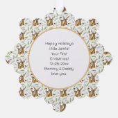 愛らしい鹿パターンベビーの初めてのクリスマス写真 オーナメントカード (裏面)