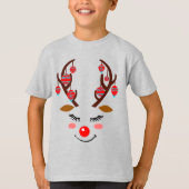 愛らしい鹿顔とオーナメントの〔雄ジカの〕枝角 Tシャツ (正面)