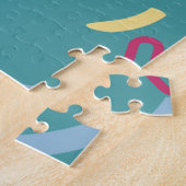 愛らしい黄色いフクロウの青いパターンのヴィンテージおもちゃの子供 ジグソーパズル (側面)