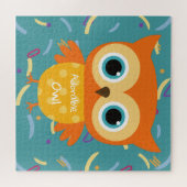 愛らしい黄色いフクロウの青いパターンのヴィンテージおもちゃの子供 ジグソーパズル (横)