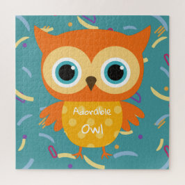 愛らしい黄色いフクロウの青いパターンのヴィンテージおもちゃの子供 ジグソーパズル