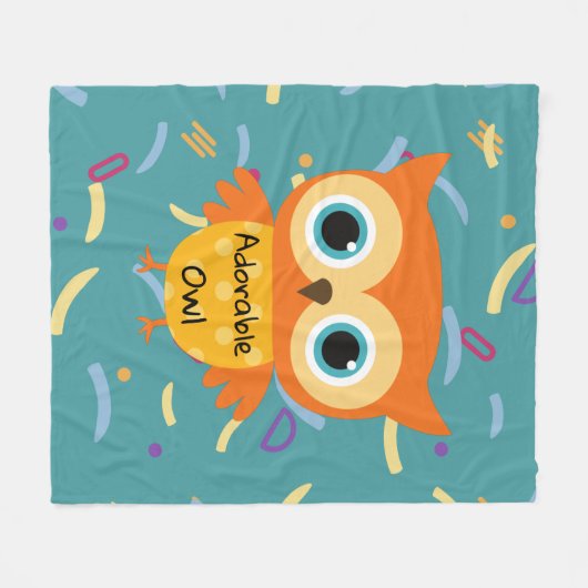 愛らしい黄色いフクロウの青いパターンフリースブランケット フリースブランケット (正面(横))