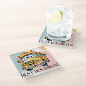 愛らしい黄色い漫画の最高のスクールバスドライバー ガラスコースター (アングル)