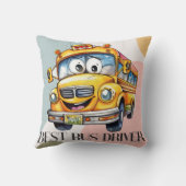 愛らしい黄色い漫画の最高のスクールバスドライバー クッション (裏面)