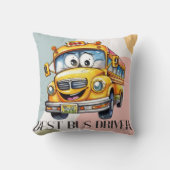 愛らしい黄色い漫画の最高のスクールバスドライバー クッション (正面)