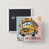 愛らしい黄色い漫画の最高のスクールバスドライバー 缶バッジ (正面&裏面)