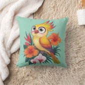 愛らしい黄色い鳥と花 クッション (ブランケット)