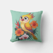 愛らしい黄色い鳥と花 クッション (正面)