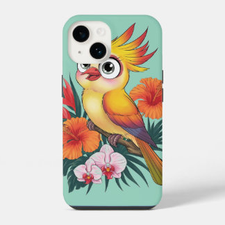 愛らしい黄色い鳥と花 iPhone 14ケース