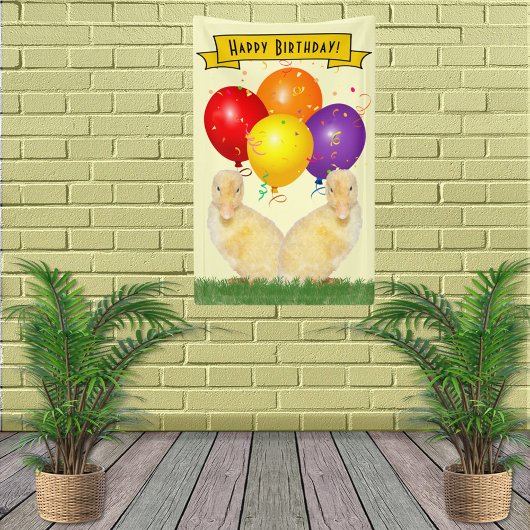 愛らしい黄色のアヒルのハッピーバースデーバルーン 横断幕