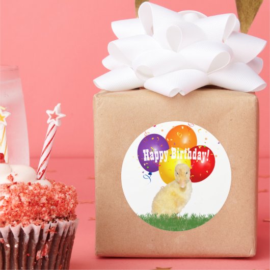 愛らしい黄色のアヒルハッピーバースデーバルーン ラウンドシール (パーティー)