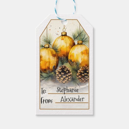 愛らしい黄色のクリスマスオーナメント – フェスティバル(2) ギフトタグ (正面)